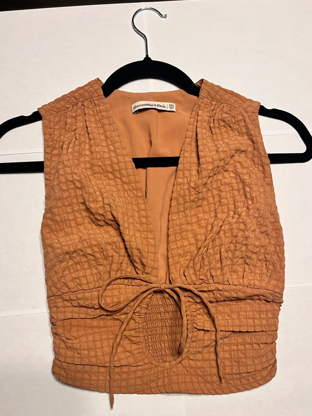 Abercrombie & Fitch Rust Waffle-Pattern Tie-Front Crop Top